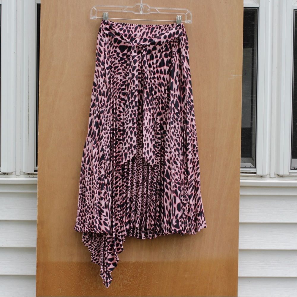 Topshop Asymmetrical Pink Cheetah Skirt Size 6 Midi Skirt Animal Pleated Y2K